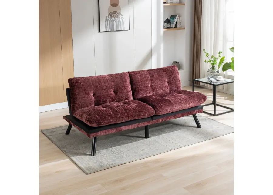 Adjustable Convertible Loveseat Futon Bed - Chenille-Wine