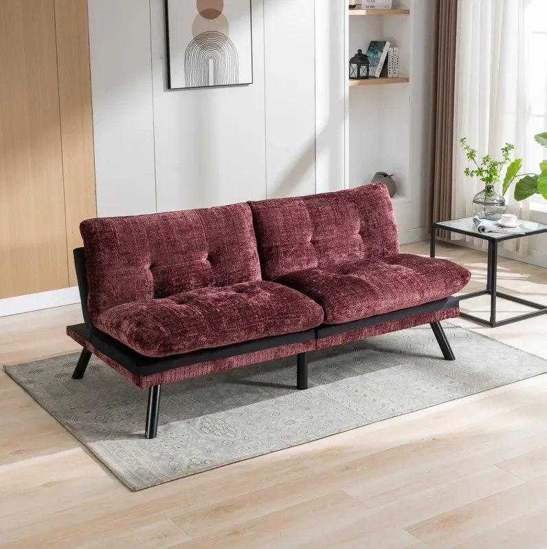 Adjustable Convertible Loveseat Futon Bed - Chenille-Wine