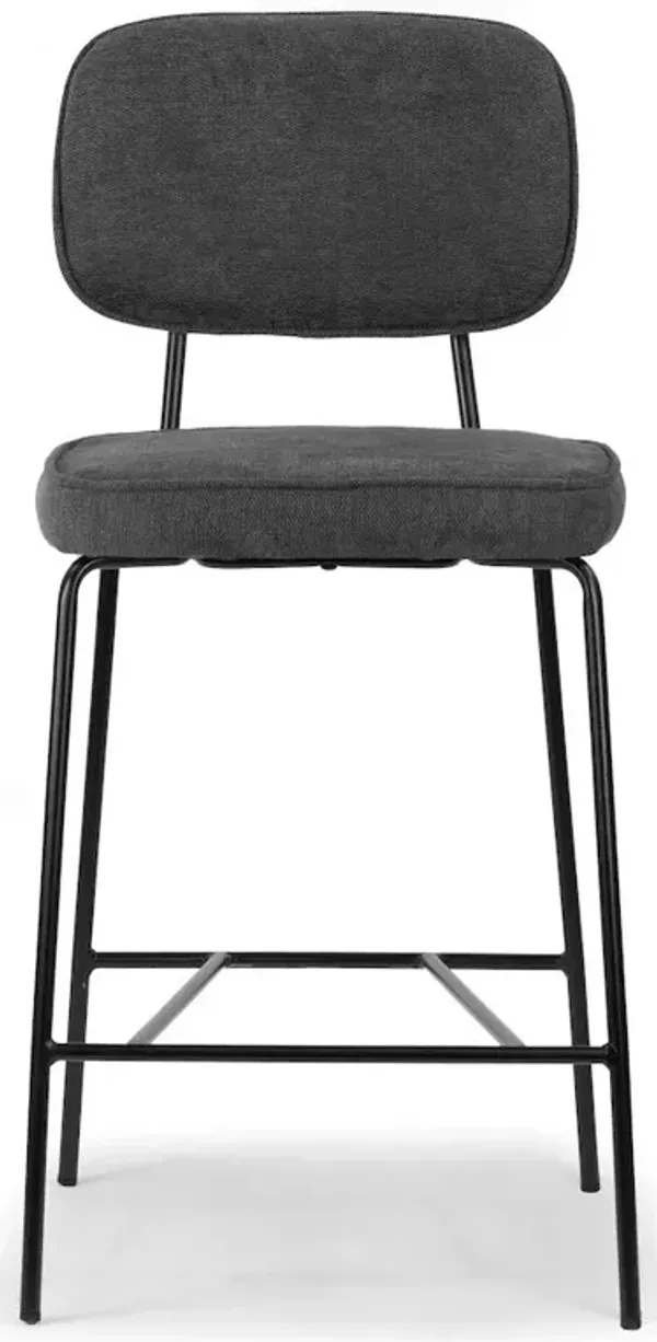 Glamour Home Set of 2 Avel Gray Fabric Counter Stool with Black Metal Legs