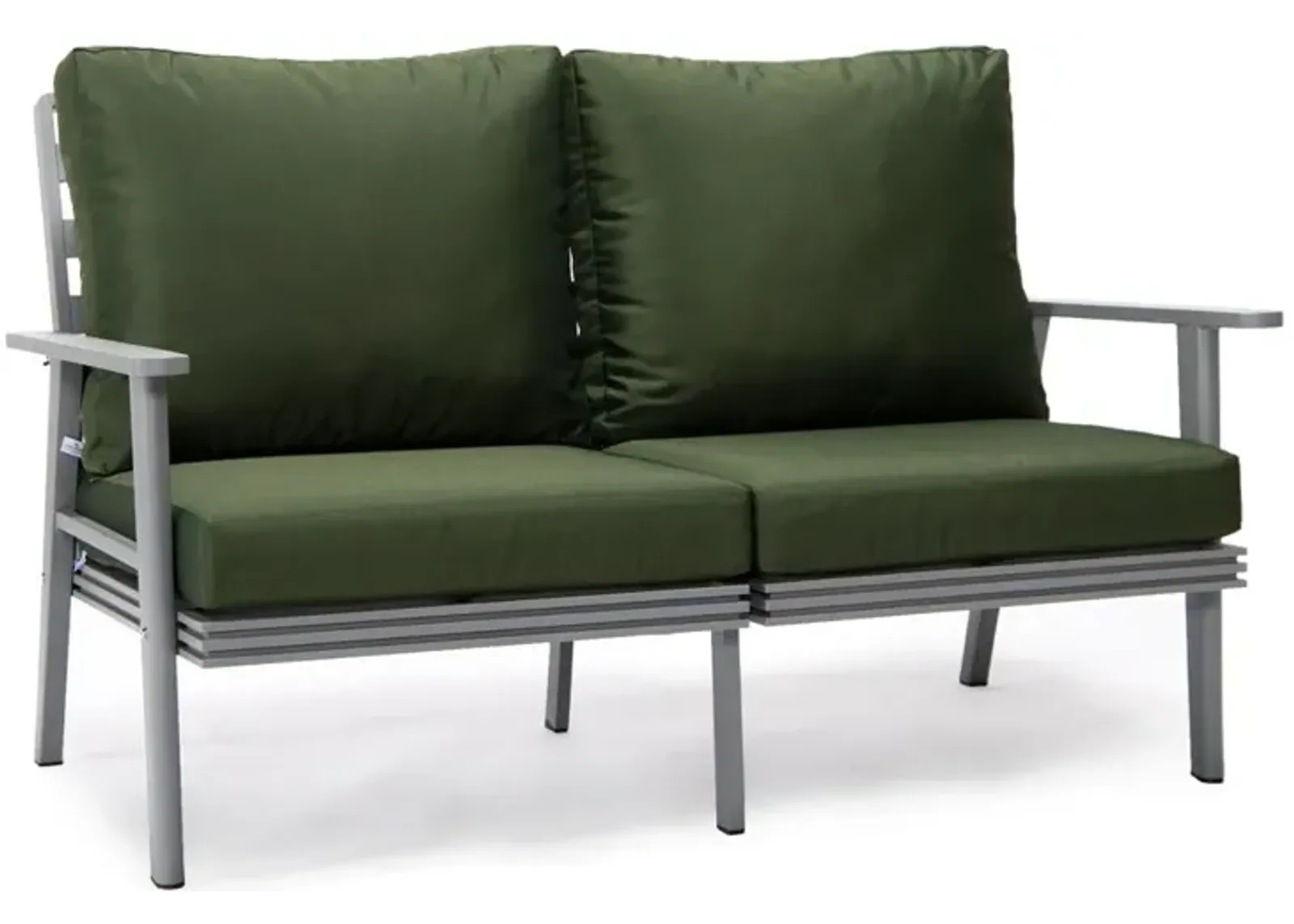 LeisureMod Outdoor Patio Loveseat with Gray Aluminum Frame