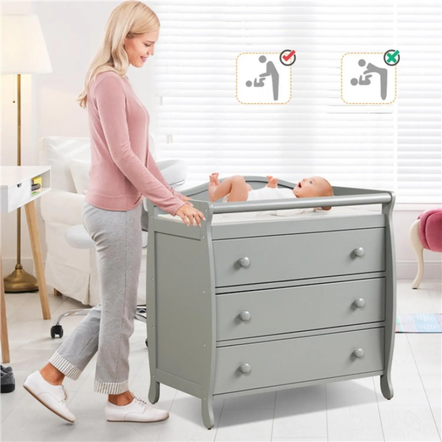 Hivvago Baby Changing Table Infant Diaper with 3 Drawers and Safety Belt