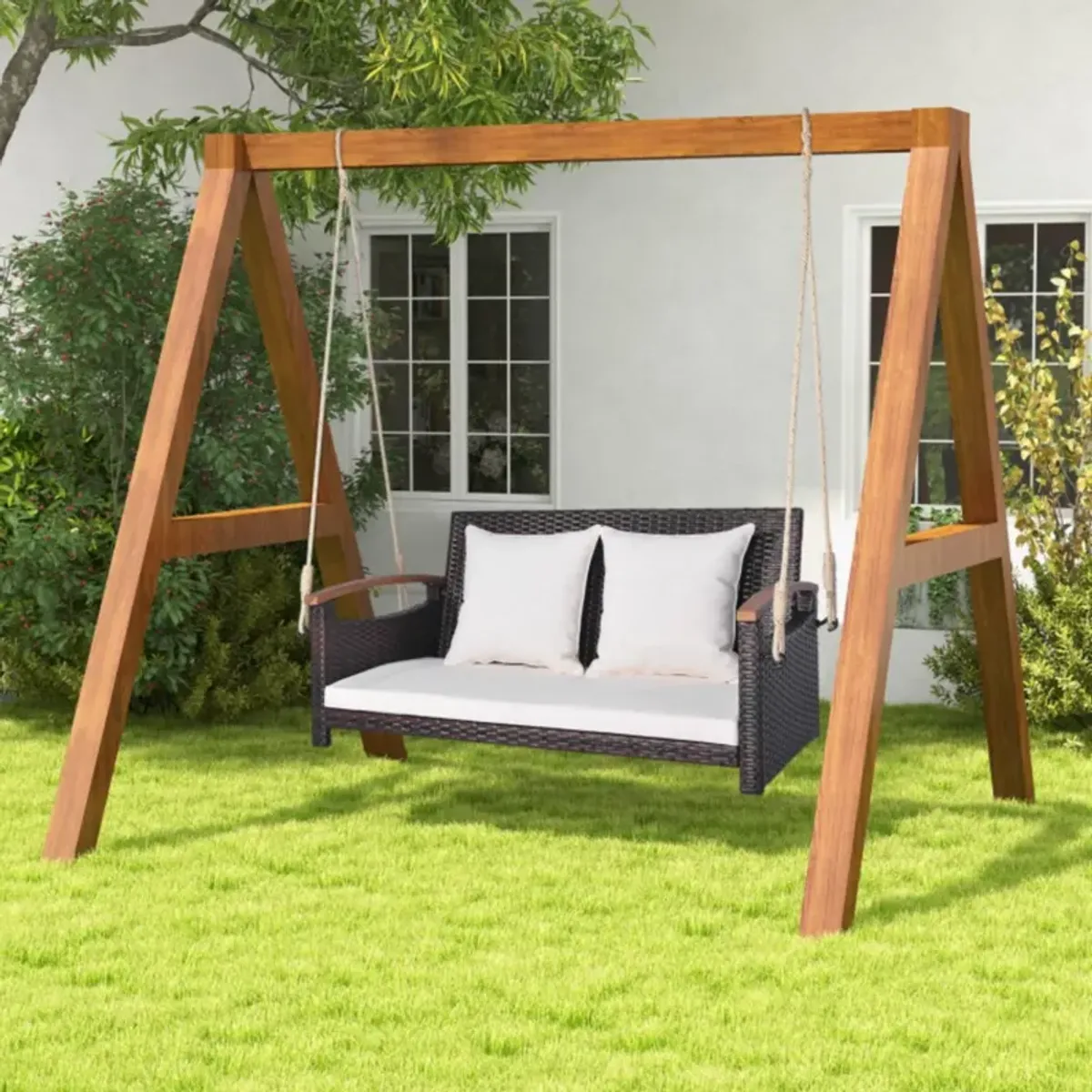 Hivvago 2-Person Patio Rattan Porch Swing