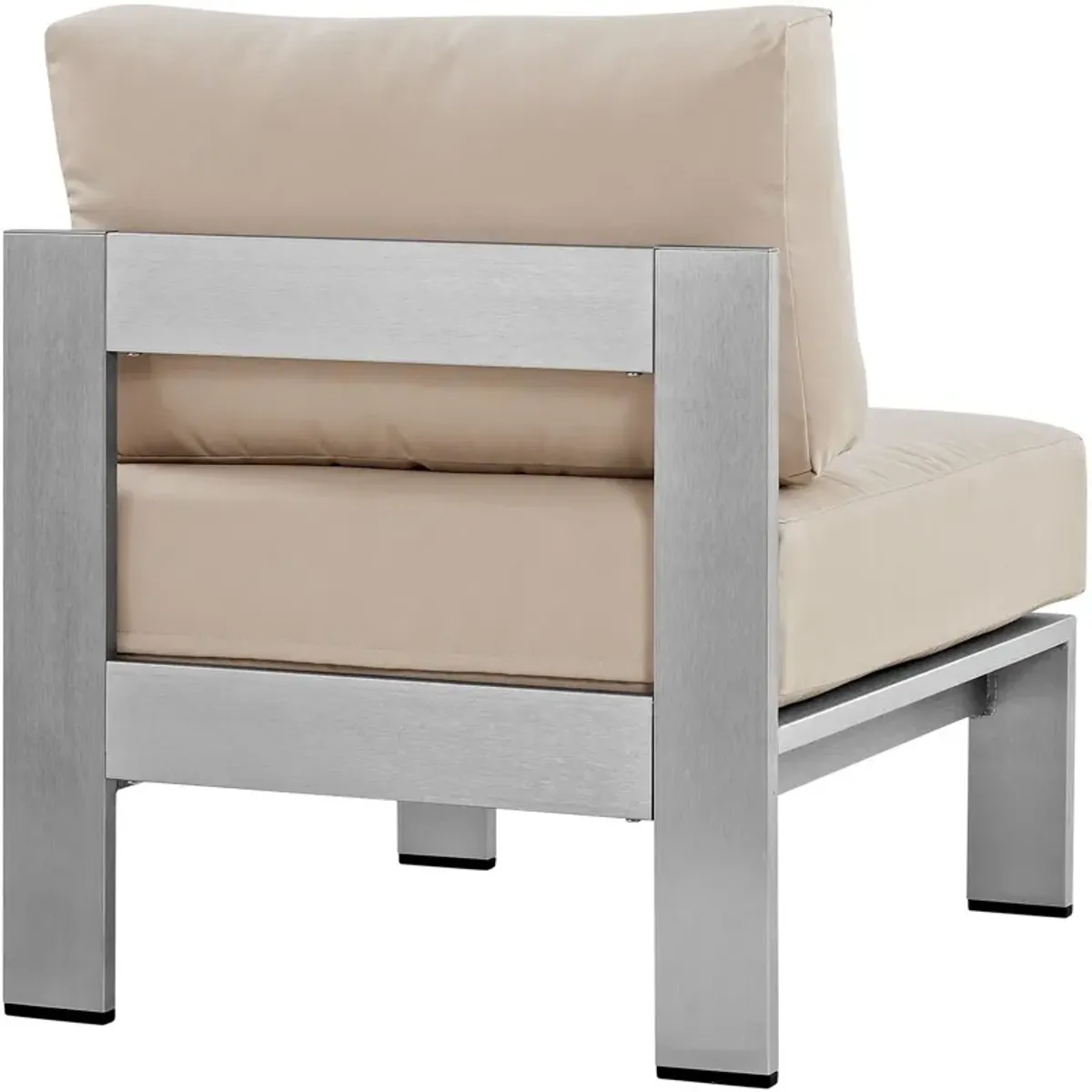 Modway Shore Aluminum Outdoor Patio Armless Chair in Silver Beige