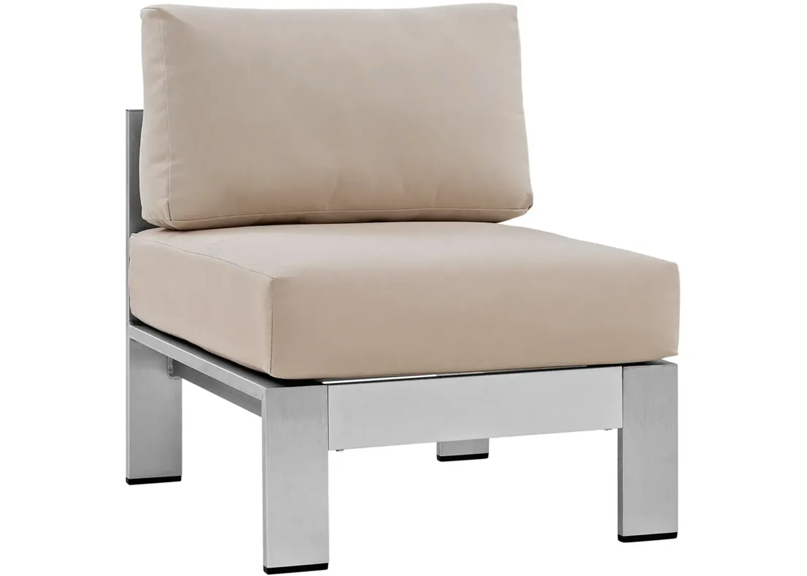 Modway Shore Aluminum Outdoor Patio Armless Chair in Silver Beige