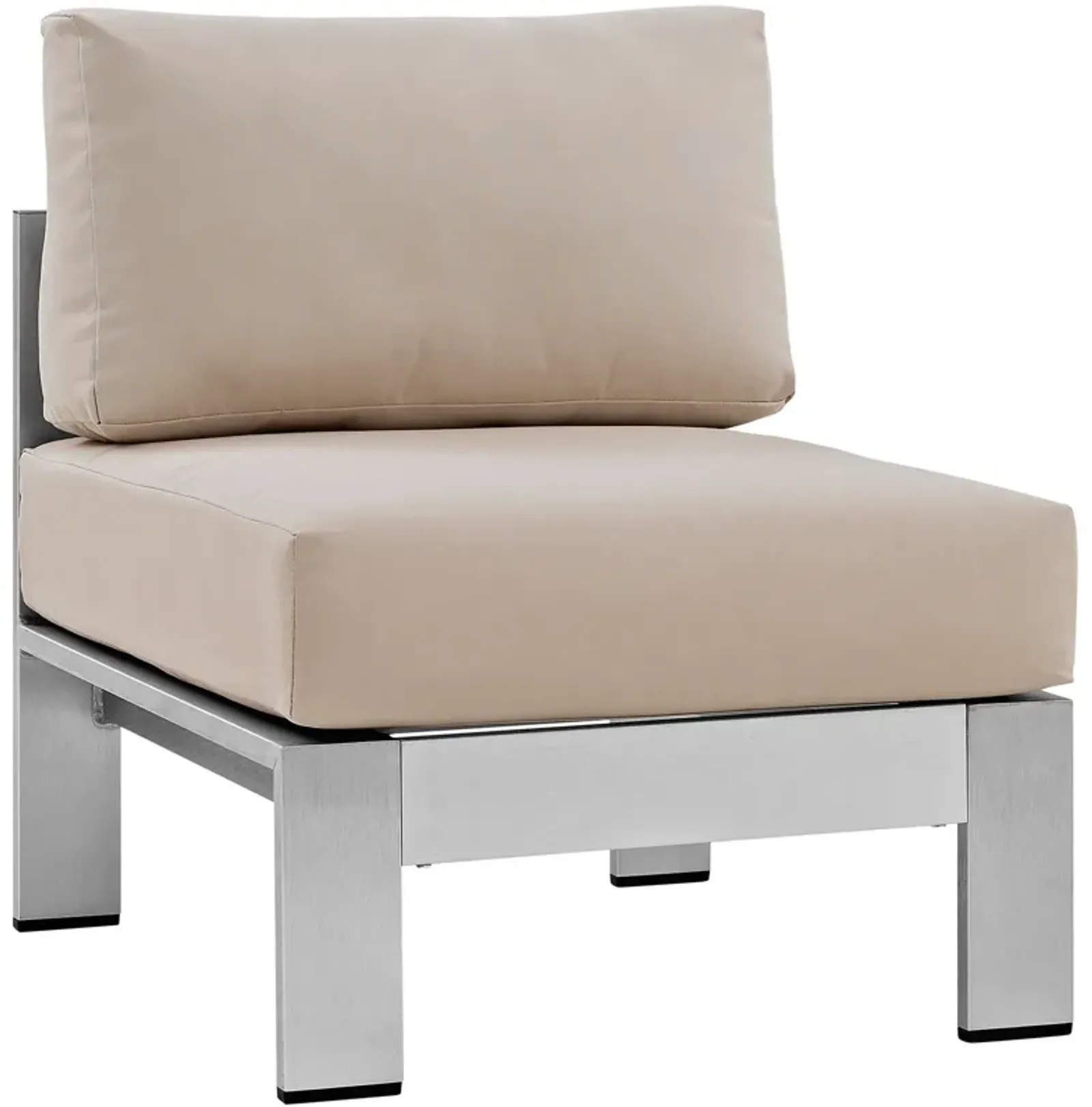 Modway Shore Aluminum Outdoor Patio Armless Chair in Silver Beige