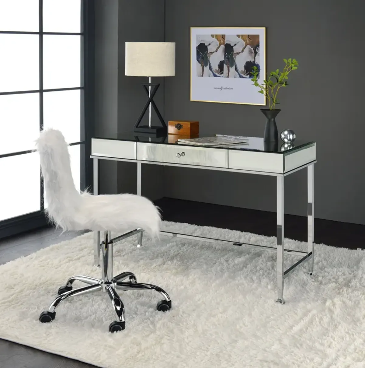 ACME Canine Writing Desk, Mirrored and Chrome Finish