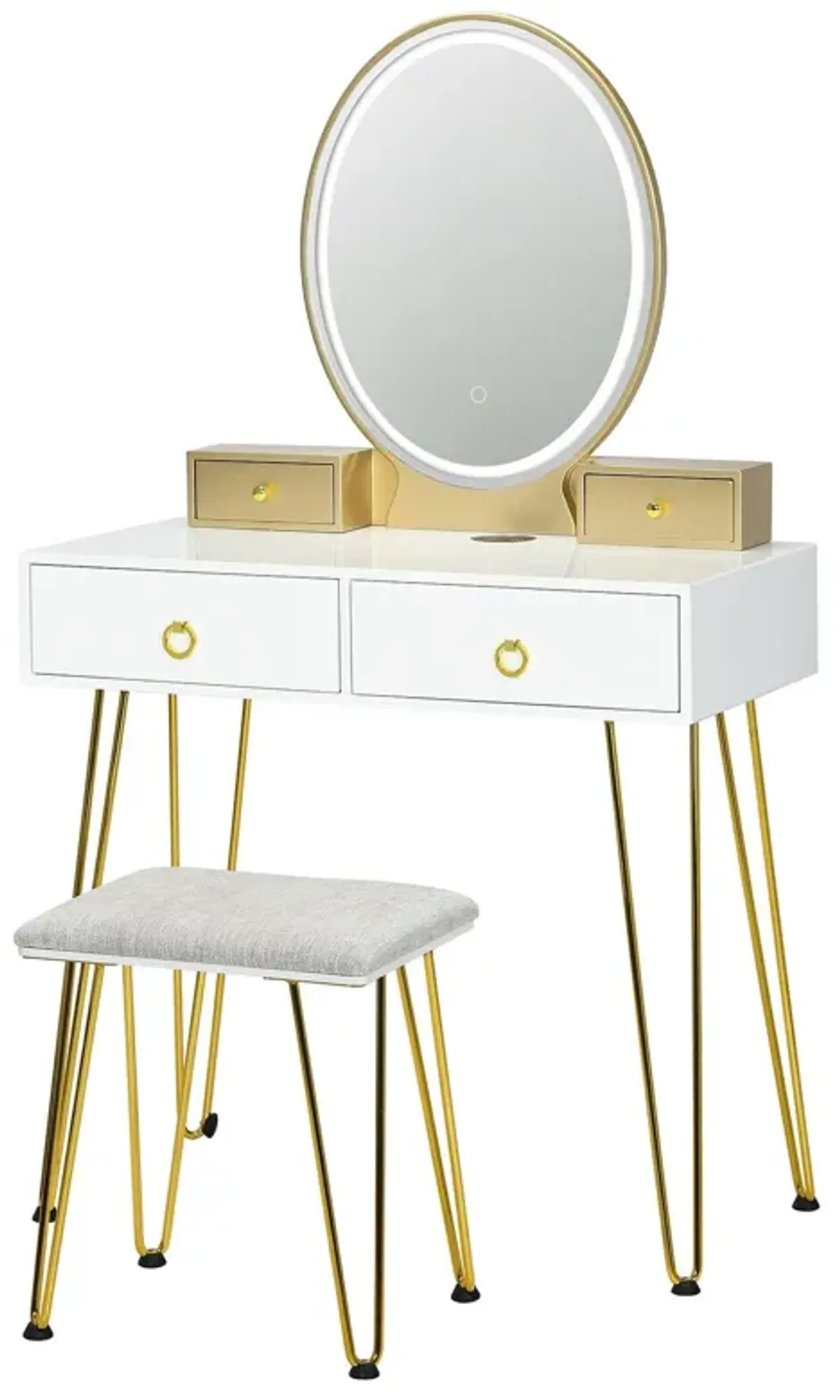 Vanity Table Set with 3-Color Lighted Dimmable Mirror