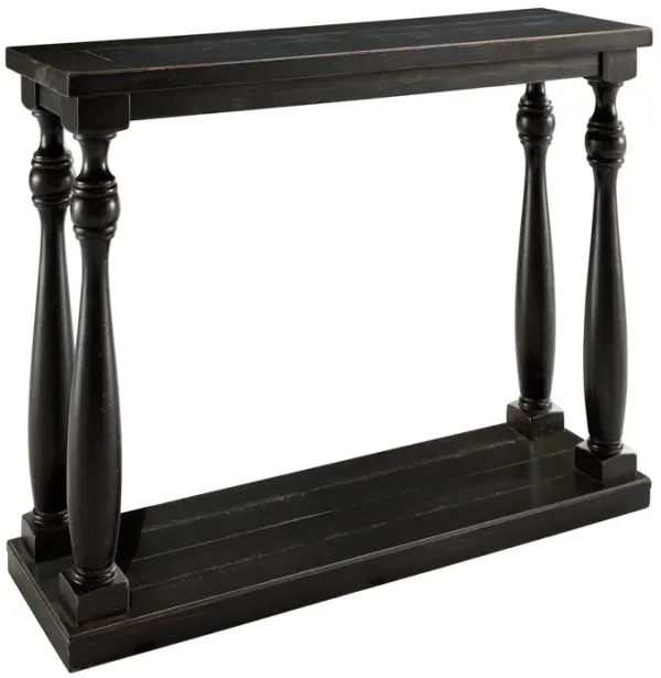 Wire Brush Wooden Frame Sofa Table with Turned Legs, Antique Black-Benzara
