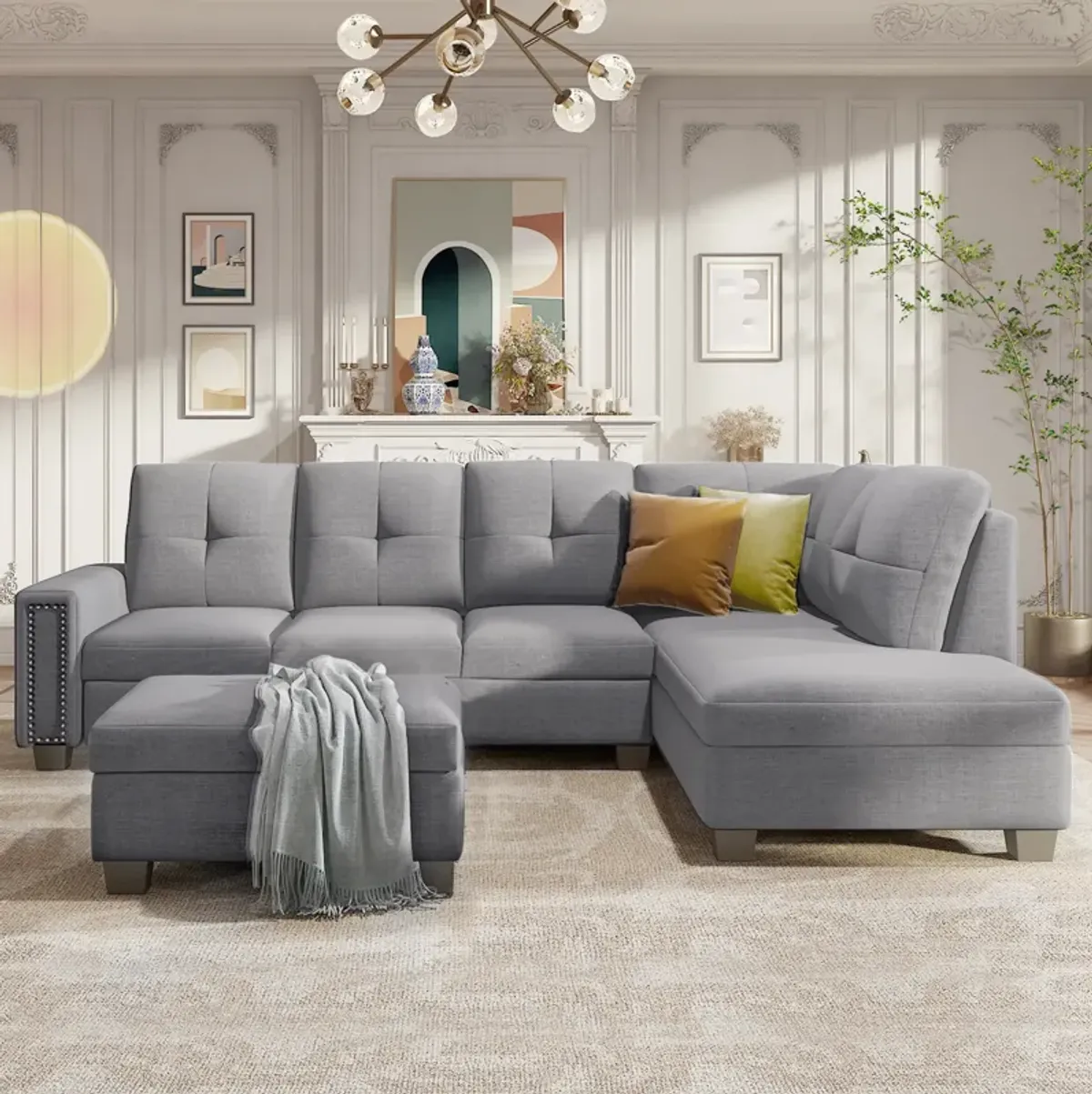 Merax Reversible Sectional Sofa  with Storage Ottoman