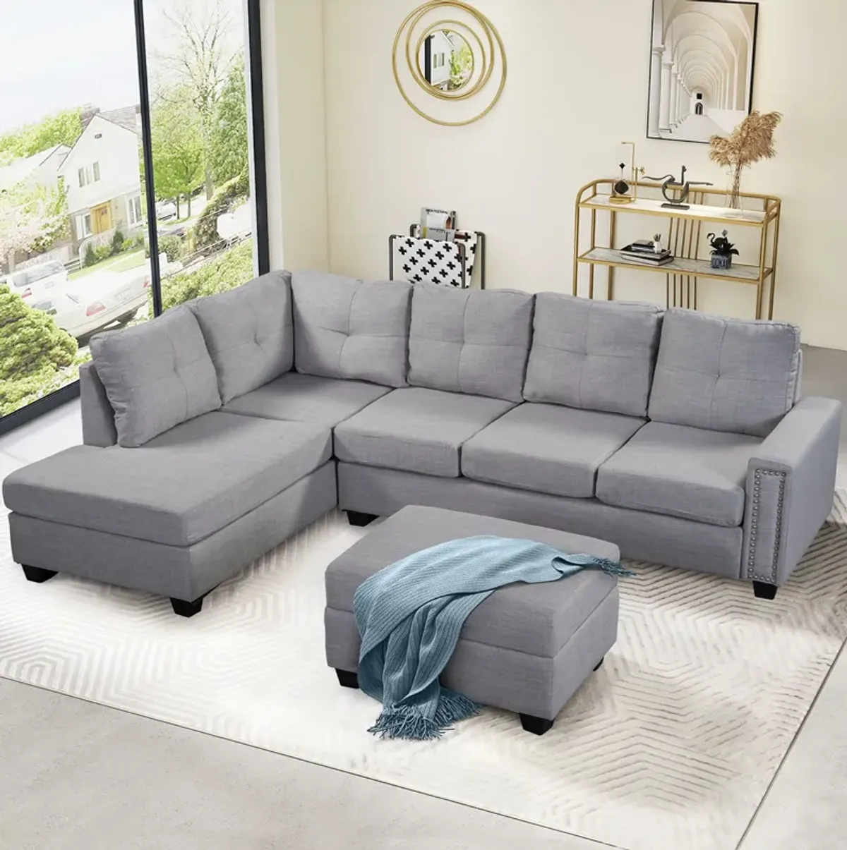 Merax Reversible Sectional Sofa  with Storage Ottoman