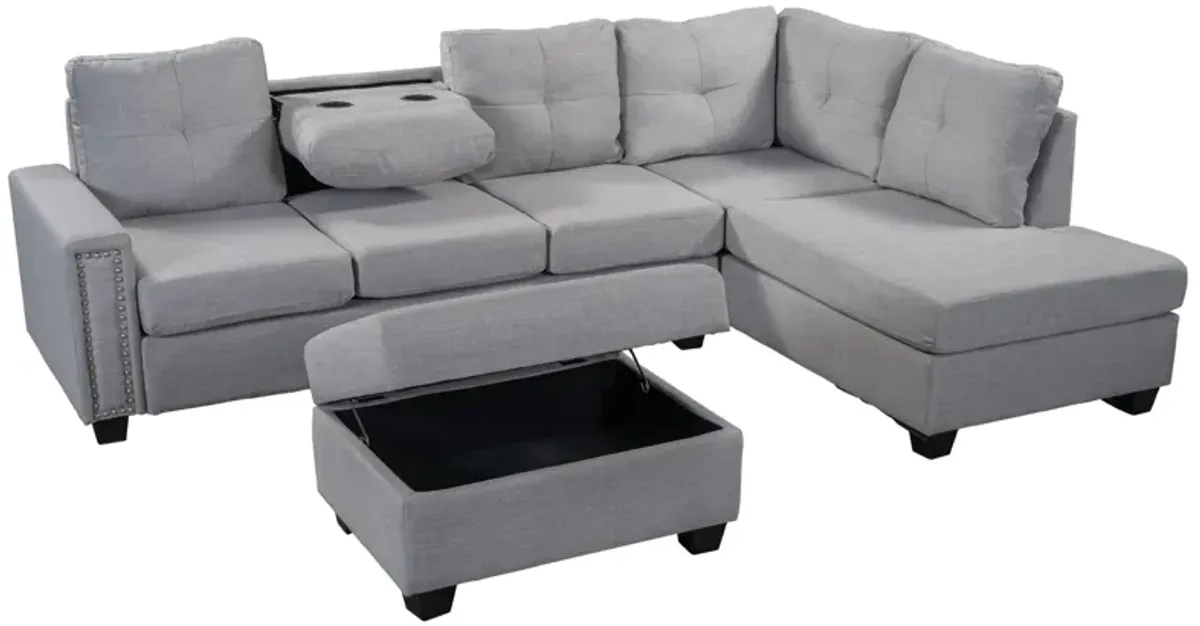 Merax Reversible Sectional Sofa  with Storage Ottoman