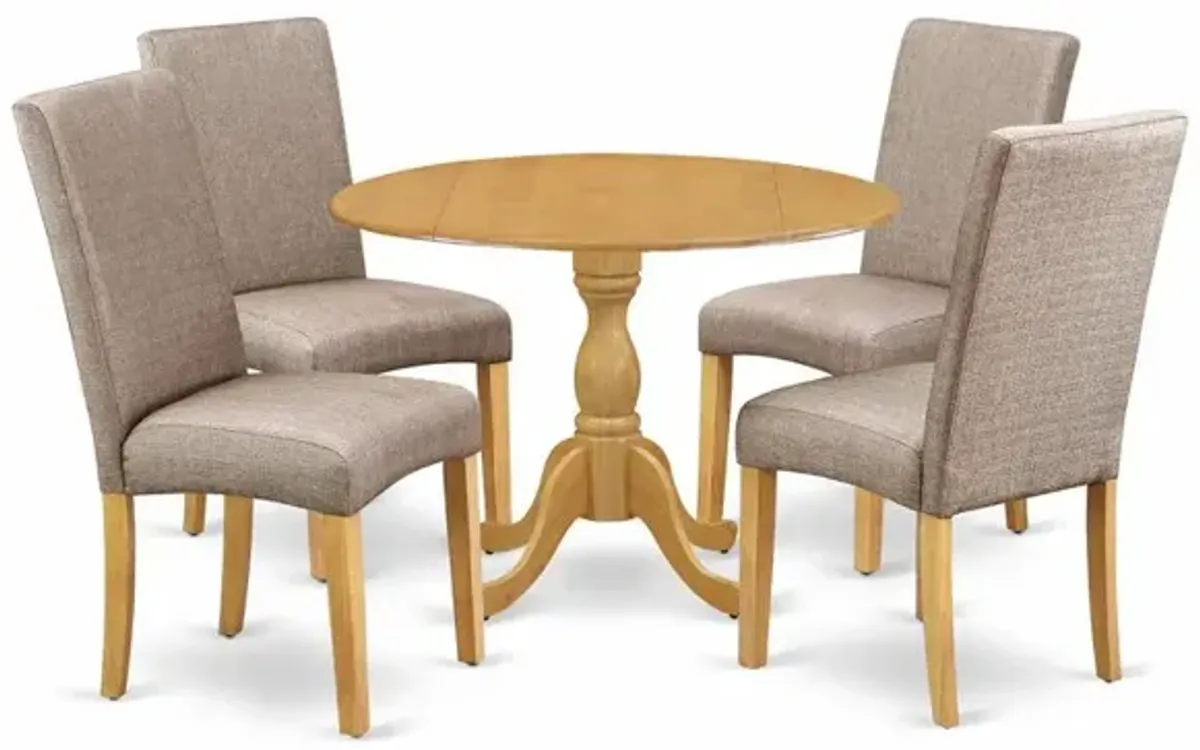 East West Furniture DMDR5-OAK-16 5 Piece Kitchen Dining Table Set - Oak Wood Table and 4 Dark Khaki Linen Fabric Modern Dining Chairs with High Back - Oak Finish