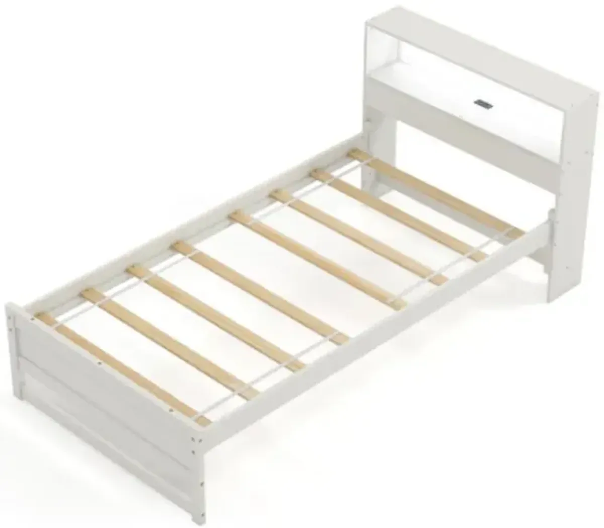 Twin Size Bed Frame with Storage Headboard and Charging Station