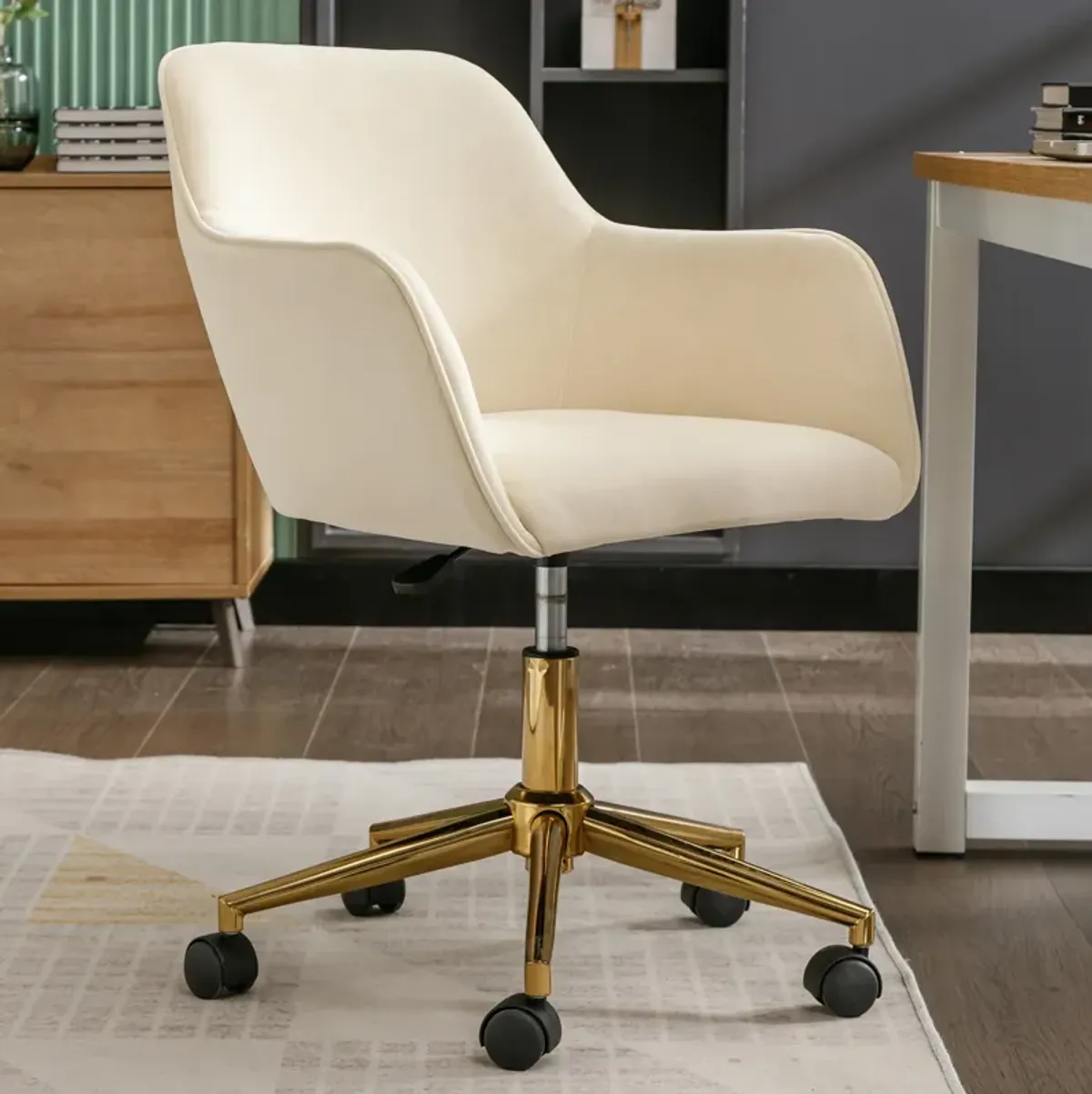 Modern Velvet Fabric Material Adjustable Height 360 Revolving Home Office Chair With Gold