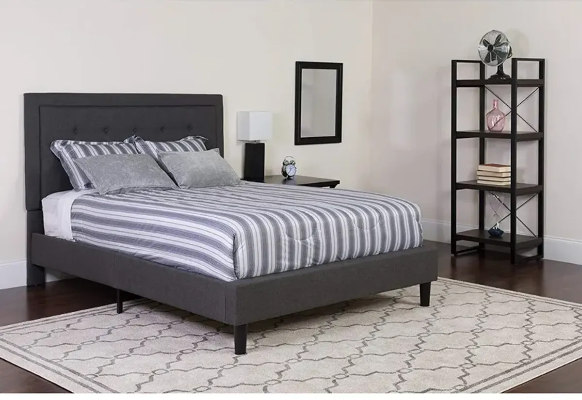 Full size Dark Grey Fabric Upholstered Platform Bed Frame with Tufted Headboard