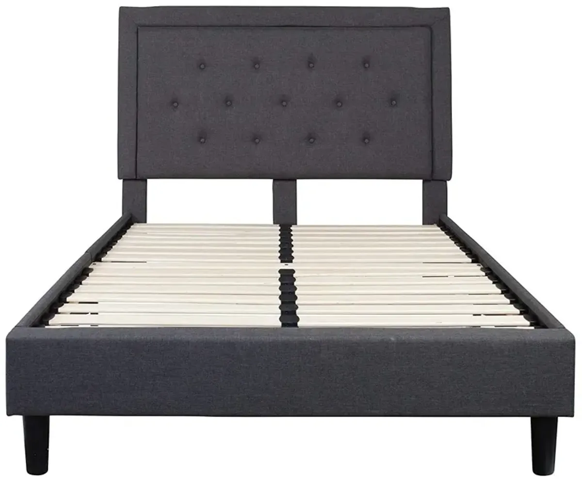 Full size Dark Grey Fabric Upholstered Platform Bed Frame with Tufted Headboard