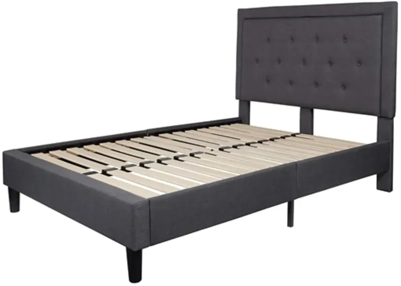 Full size Dark Grey Fabric Upholstered Platform Bed Frame with Tufted Headboard