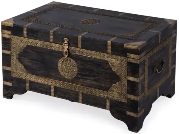 Butler Specialty Nador Hand-Painted Brass Inlay Storage Trunk Coffee Table, Brown