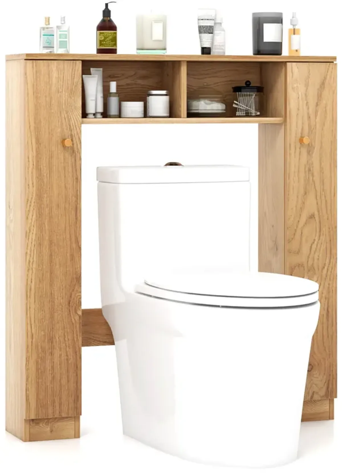 Over The Toilet Storage Cabinet with 2 Open Compartments and 4 Adjustable Shelves