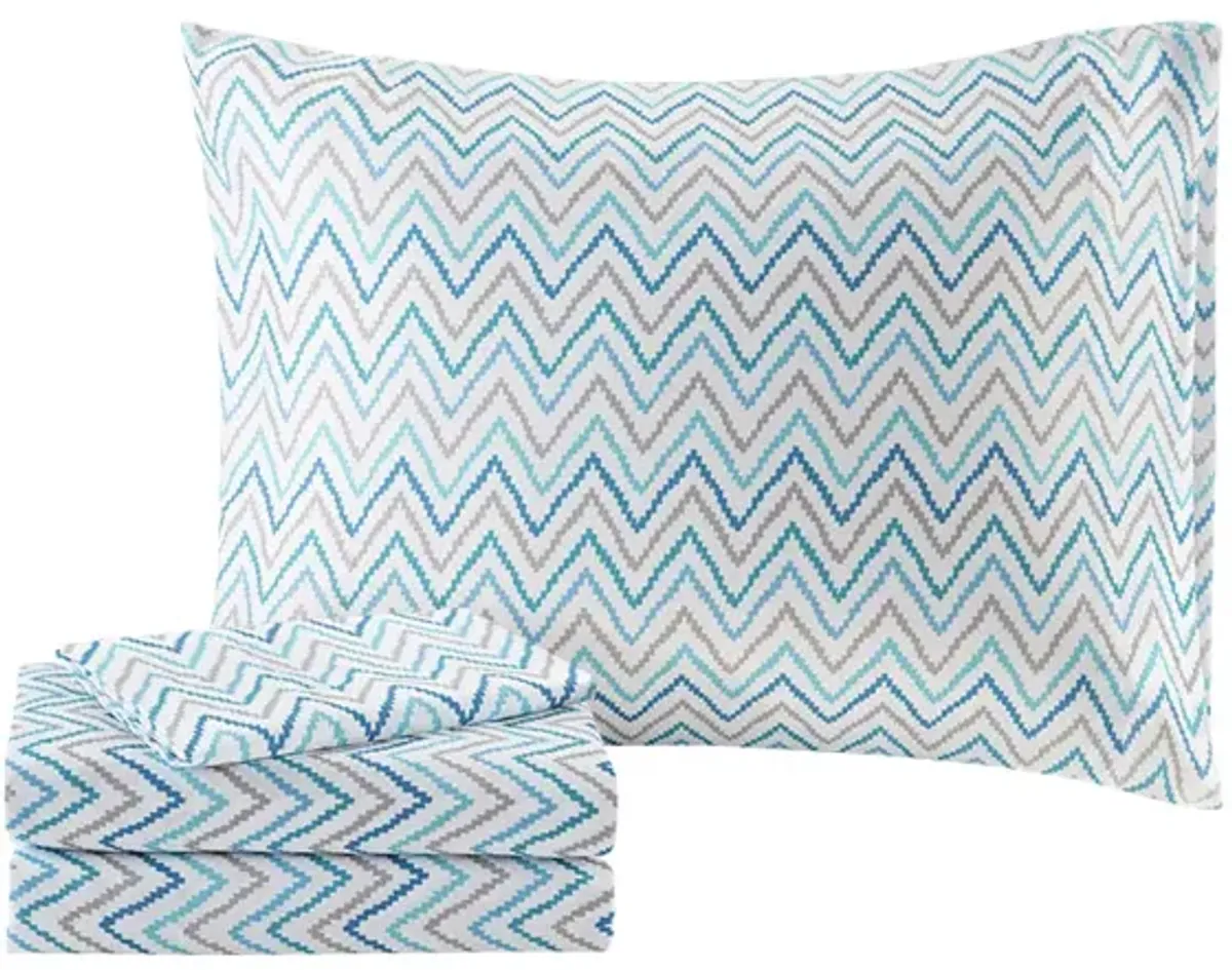 Gracie Mills Fionnuala Solid Embroidered Comforter Set with Chevron Sheets and Decorative Pillow