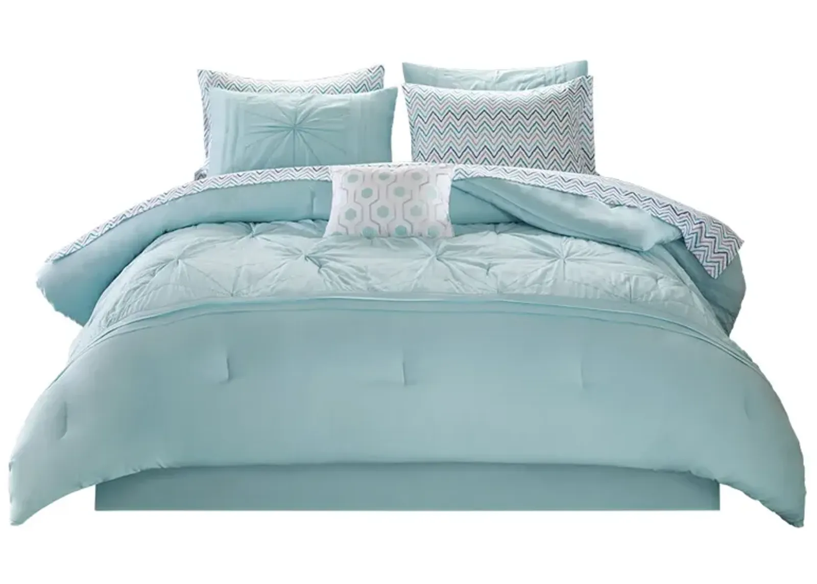 Gracie Mills Fionnuala Solid Embroidered Comforter Set with Chevron Sheets and Decorative Pillow