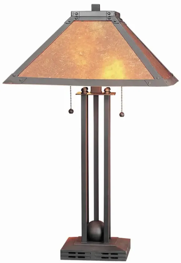 25 Inch Modern Ball Inlay Metal Body Table Lamp, Mica Shade, Bronze - Benzara