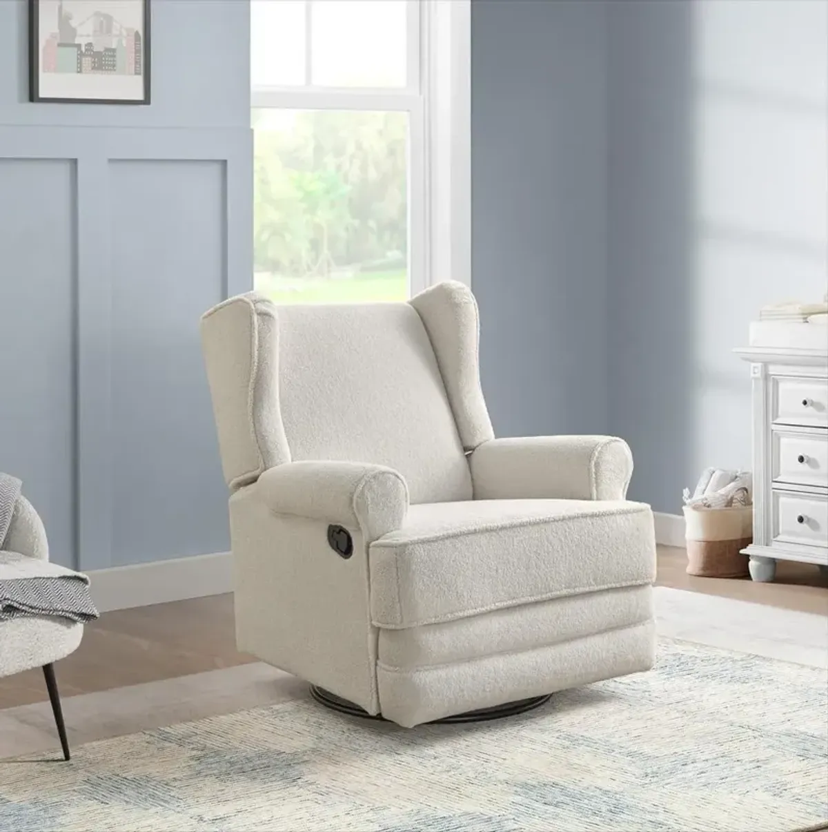 Oxford Baby Teegan Swivel Rocker / Recliner Boucle White