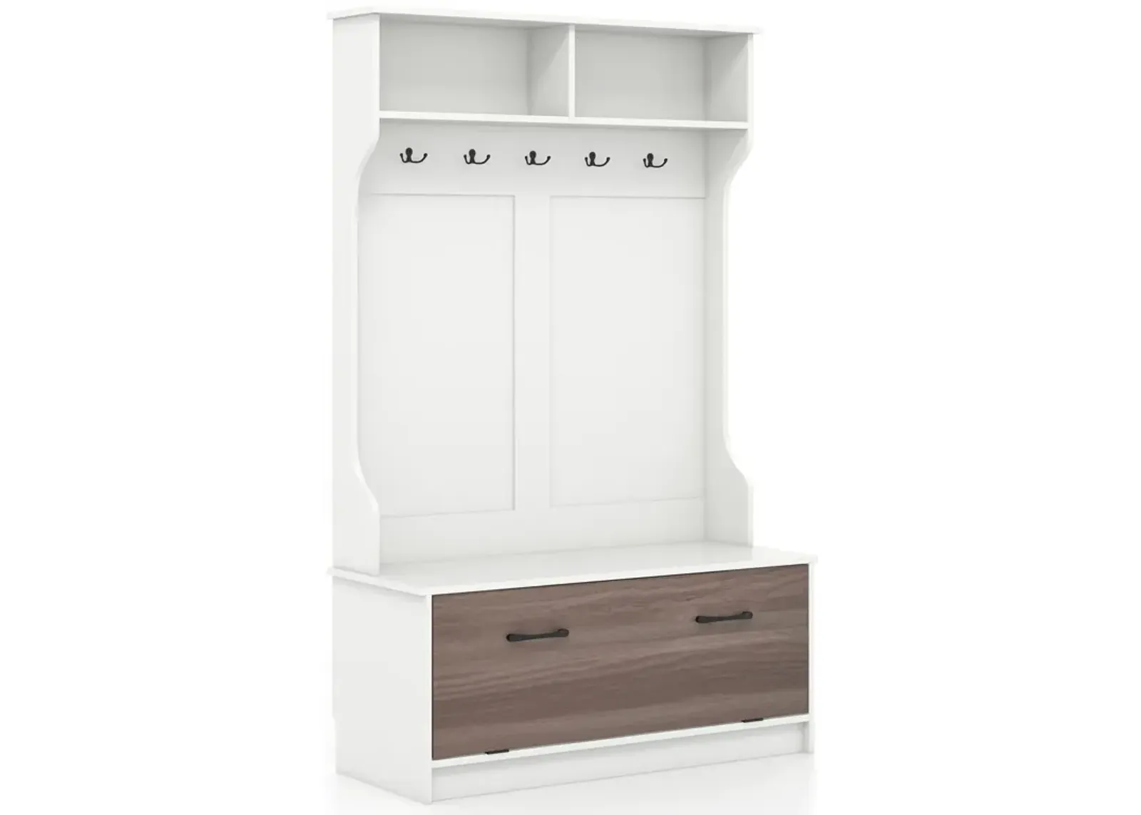 3 in 1 Coat Rack with Entryway Bench and Hooks and Enclosed Cabinet