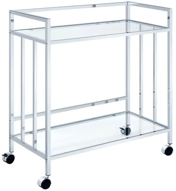 Cara 2-tier Rectangular Glass Shelf Metal Bar Cart Chrome