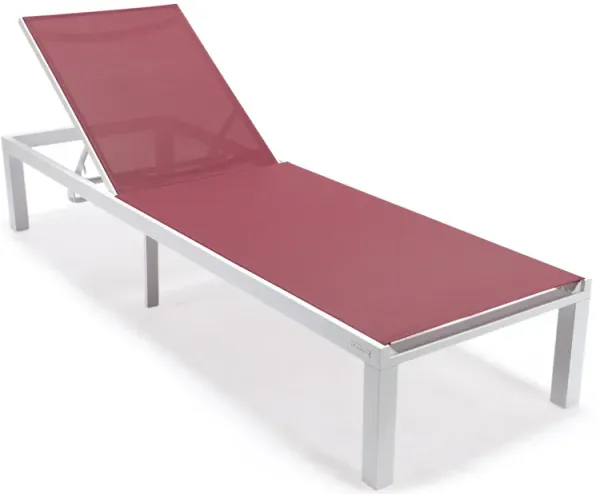 LeisureMod Marlin Patio Chaise Lounge Chair With White Aluminum Frame, Set of 2 in Navy Blue