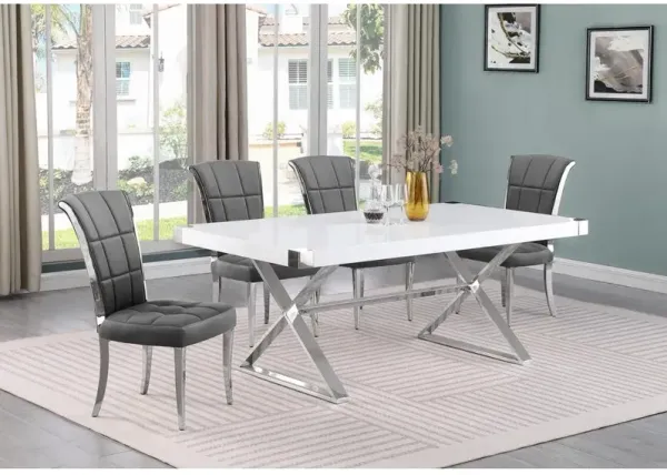 Best Quality Furniture 5pc Small(78) white wood top dining set with silver base and 4 chairs