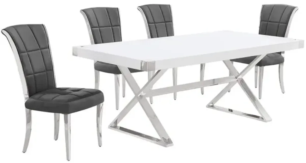 Best Quality Furniture 5pc Small(78) white wood top dining set with silver base and 4 chairs