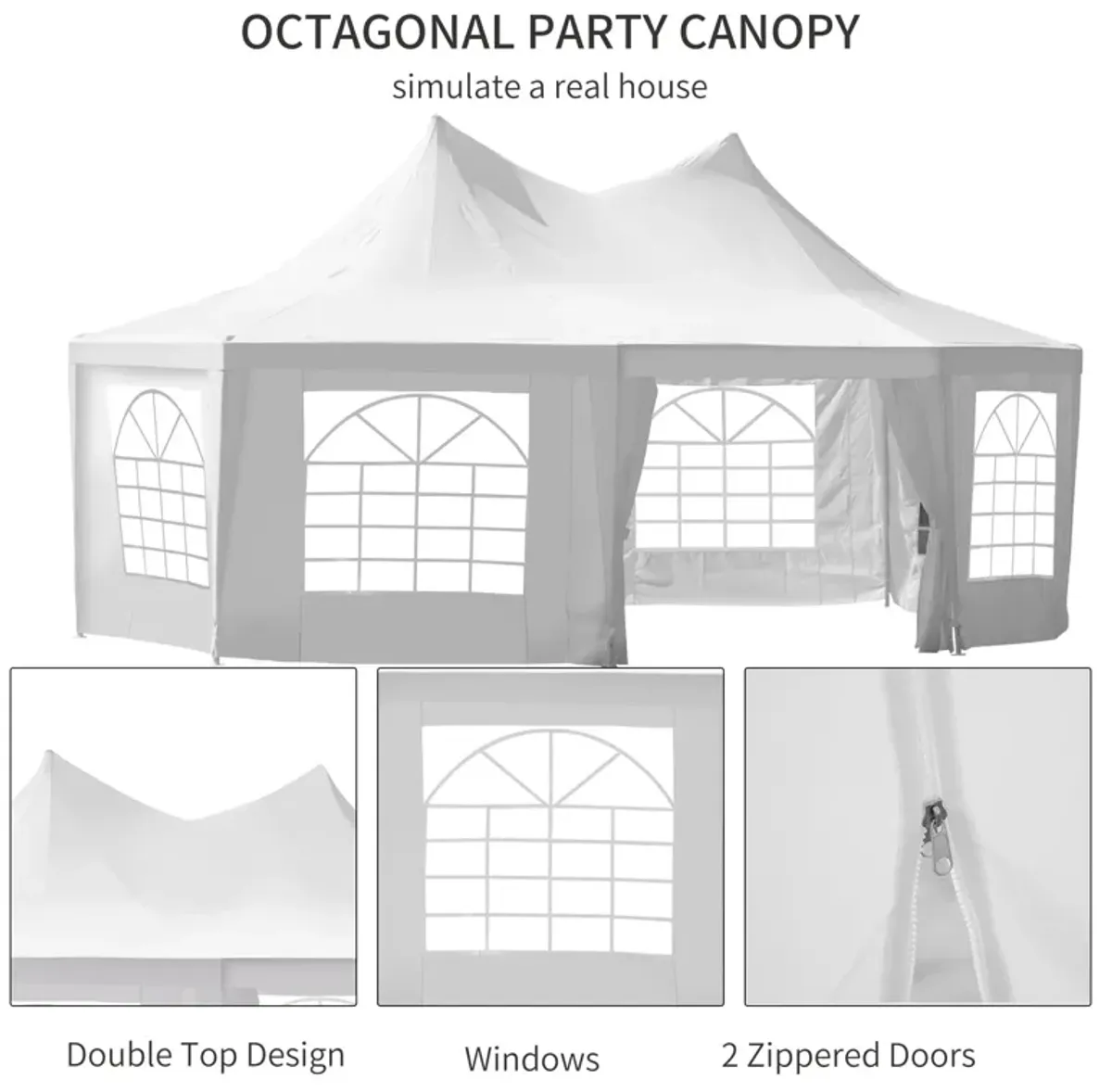 Majestic Octagonal Pavilion: 22x16ft White 8-Wall Party Gazebo