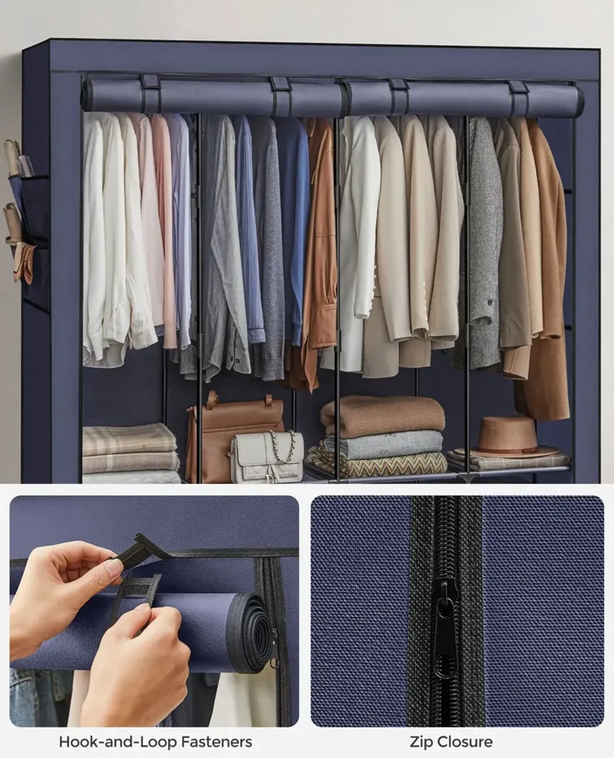 Portable Closet with Cover 4 Hanging Rods and Shelves