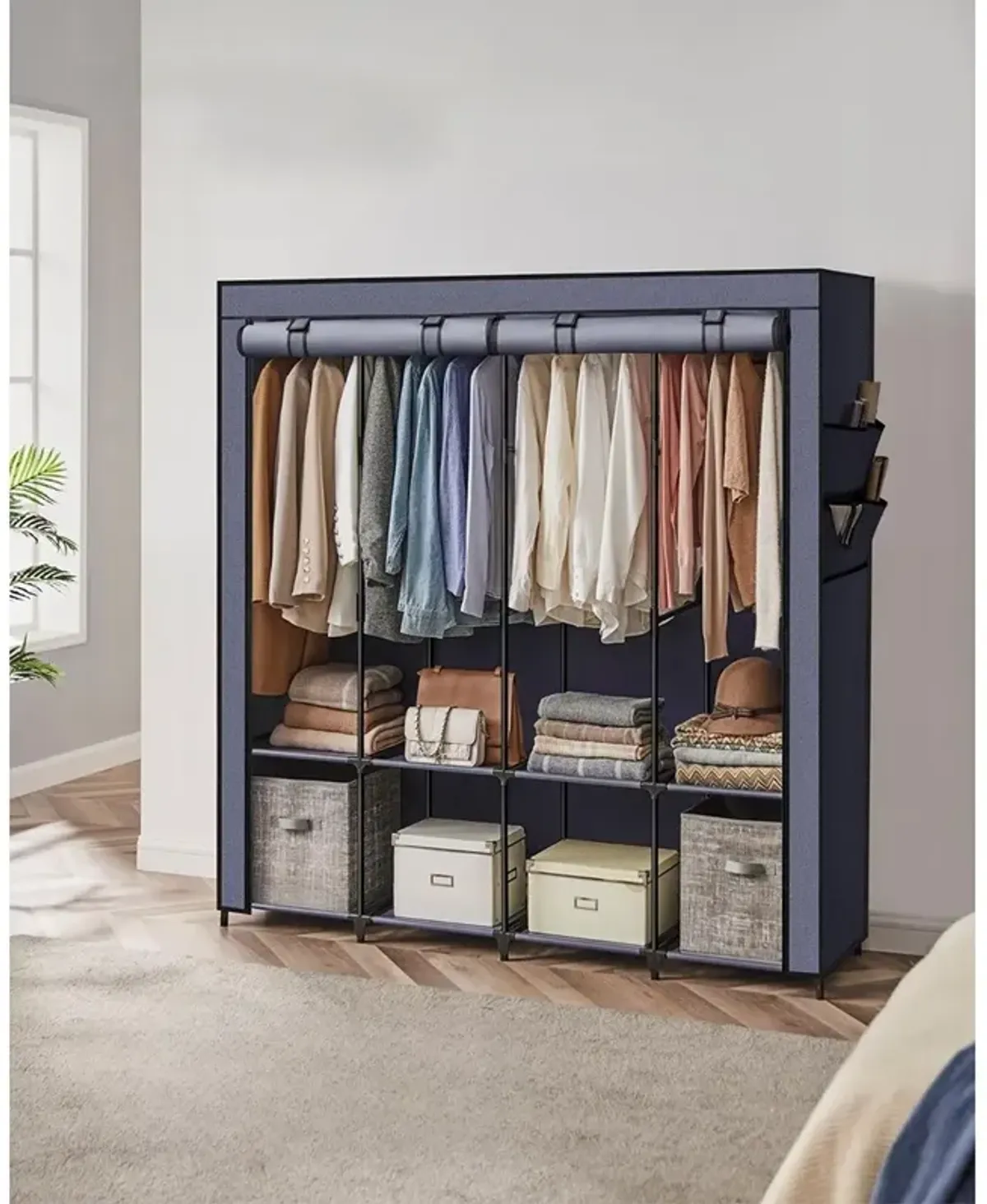 Portable Closet with Cover 4 Hanging Rods and Shelves