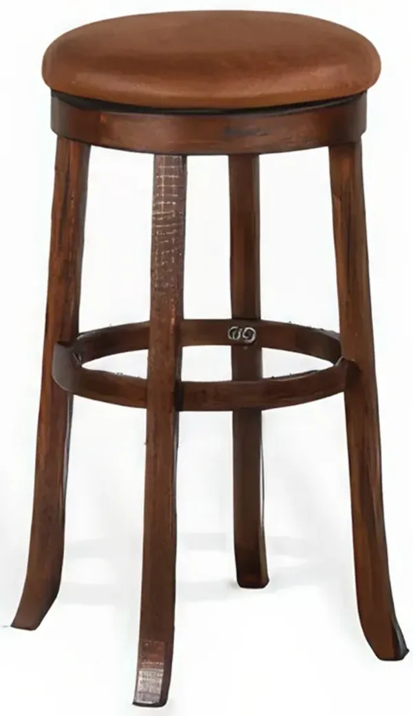 Odel Swivel Barstool Set of 2, Brown Faux Leather, Dark Mahogany - Benzara