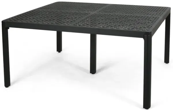 Riley Outdoor Dining Table, Square 61 Inch Matte Black Metal Lattice - Benzara