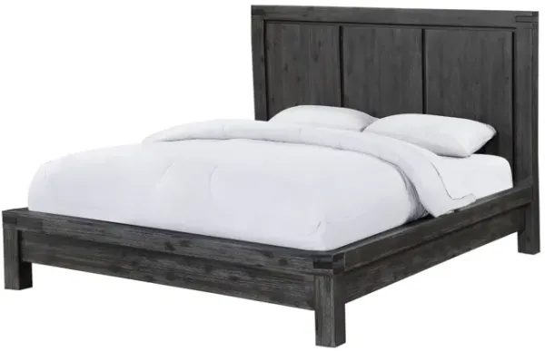 Gael California King Bed, Acacia Wood, Panel Headboard, Wire Brushed Gray - Benzara