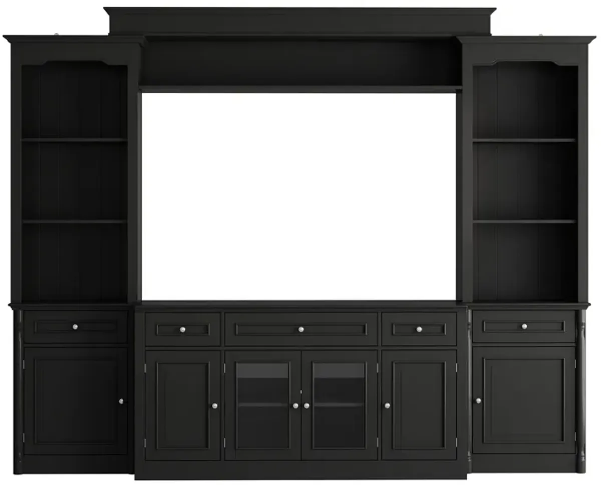 FUFU&GAGA Modern Black TV Stand with 7 Storage Compartments, P2 MDF, Black Finish (104.3" W x 82.3" H x 17.4" D), Black