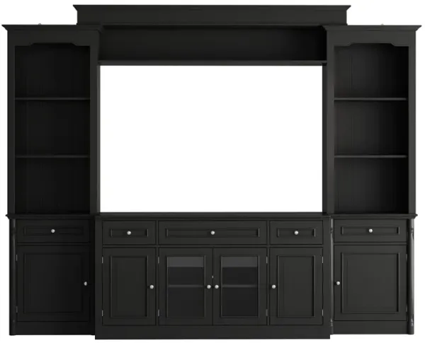 FUFU&GAGA Modern Black TV Stand with 7 Storage Compartments, P2 MDF, Black Finish (104.3" W x 82.3" H x 17.4" D), Black