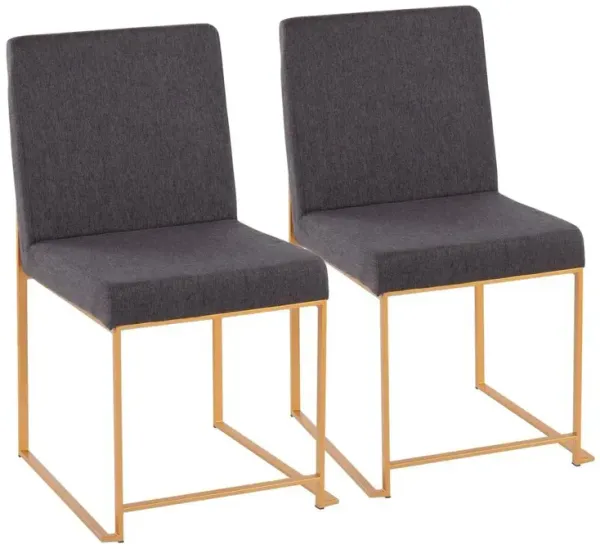 LumiSource Gold Steel, Charcoal Fabric High Back Fuji Dining Chair - Set of 2