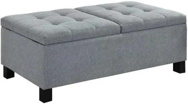 Wooden Ottoman with Hidden Storage Compartment, Gray and Black-Benzara
