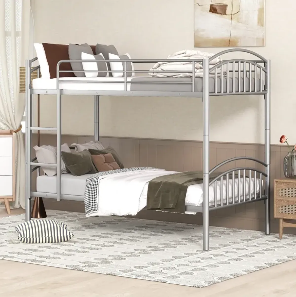 Twin Over Twin Metal Bunk Bed, Divided Into Two Beds