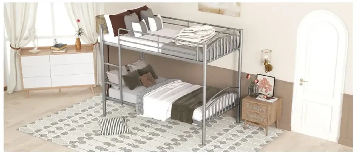 Twin Over Twin Metal Bunk Bed, Divided Into Two Beds