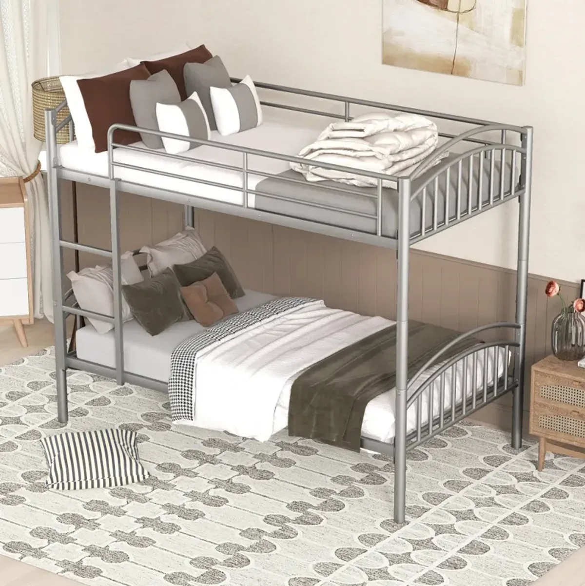 Twin Over Twin Metal Bunk Bed, Divided Into Two Beds