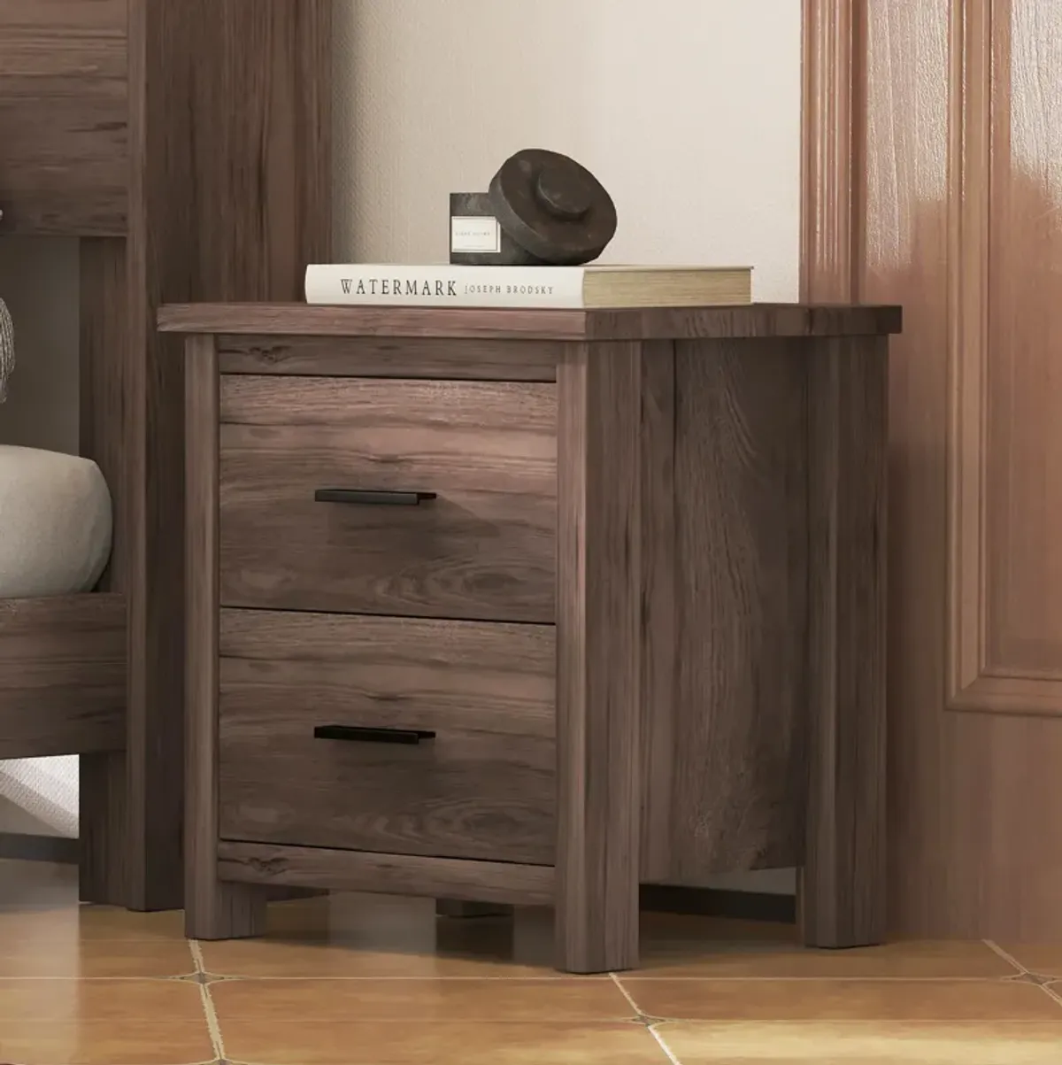 Merax Vintage 2-Drawer Wooden Nightstand