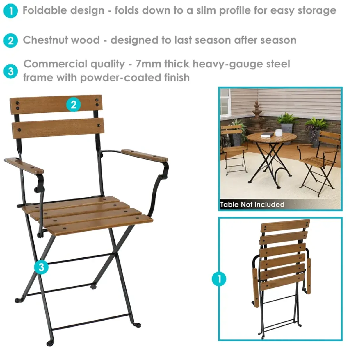 Sunnydaze Basic European Chestnut Folding Bistro Dining Armchair