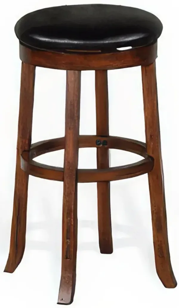 Reggie Swivel Barstool Set of 2, Black Faux Leather, Brown Mahogany - Benzara