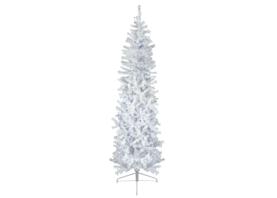 6.5' Pre-Lit Woodbury White Pine Pencil Artificial Christmas Tree  Blue Lights