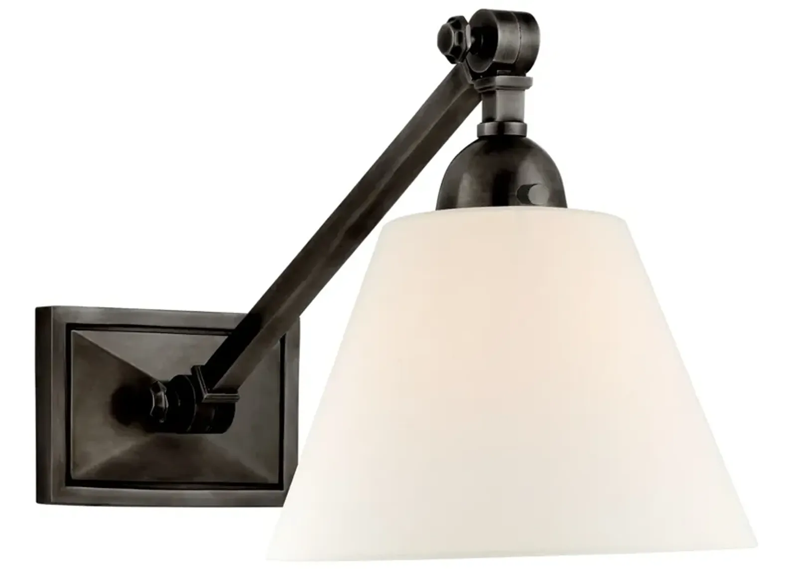 Jane Single Library Wall Light in Gun Metal with Linen Shade